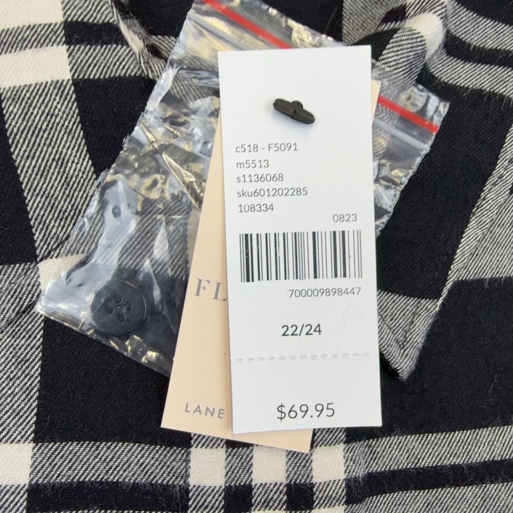 Lane Bryant Shirt Womens 22/24 Black Plaid Button Up Long Sleeve No Peek Tunic - Picture 11 of 14